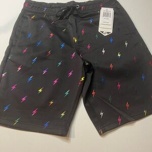 NWT Men's Black Board Shorts with Colorful Lightning Bolts Size Small (Z)